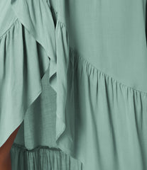 High Waisted High Low Ruffle Hem Flowy Maxi Skirt