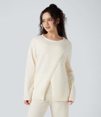 Round Neck Long Sleeve Sweater Knit Lounge Top
