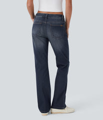 Halara Flex™ Low Rise Zipper Pockets Washed Casual Bootcut Jeans
