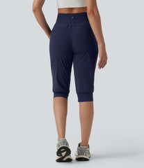 High Waisted Drawstring Ruched Tapered Pedal Pusher Quick Dry InstantCool Dance Joggers with Pockets-UPF40+