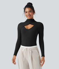 Ribbed Knit High-neck Cut-out Long Sleeve Skinny Work Bodysuit