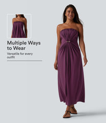 Tube Ruched Built-in Bra Maxi Casual Dress with Pockets