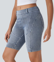 Halara Flex™ Mid Rise Pocket Skinny Denim Casual Shorts 9''