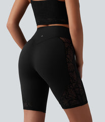 Halara UltraSculpt™ High Waisted Tummy Control Contrast Lace Yoga Biker Shorts 9'' with Pocket
