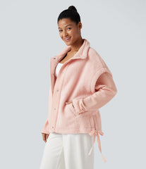 High-neck Knot 2-in-1 Casual Sherpa Jacket with Pockets