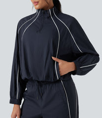Lightweight Durable Water Repellent Color Block Half Zipper Oversized Hiking Jacket