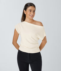 Off Shoulder Short Sleeve Ruched Casual Top