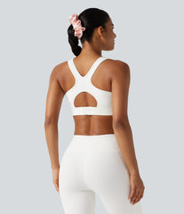 High Support Contrast Mesh Adjustable Buckle Non-Removable Pad Training Sports Bra