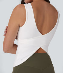 U Neck Crossover Yoga Tank Top-Longer Length
