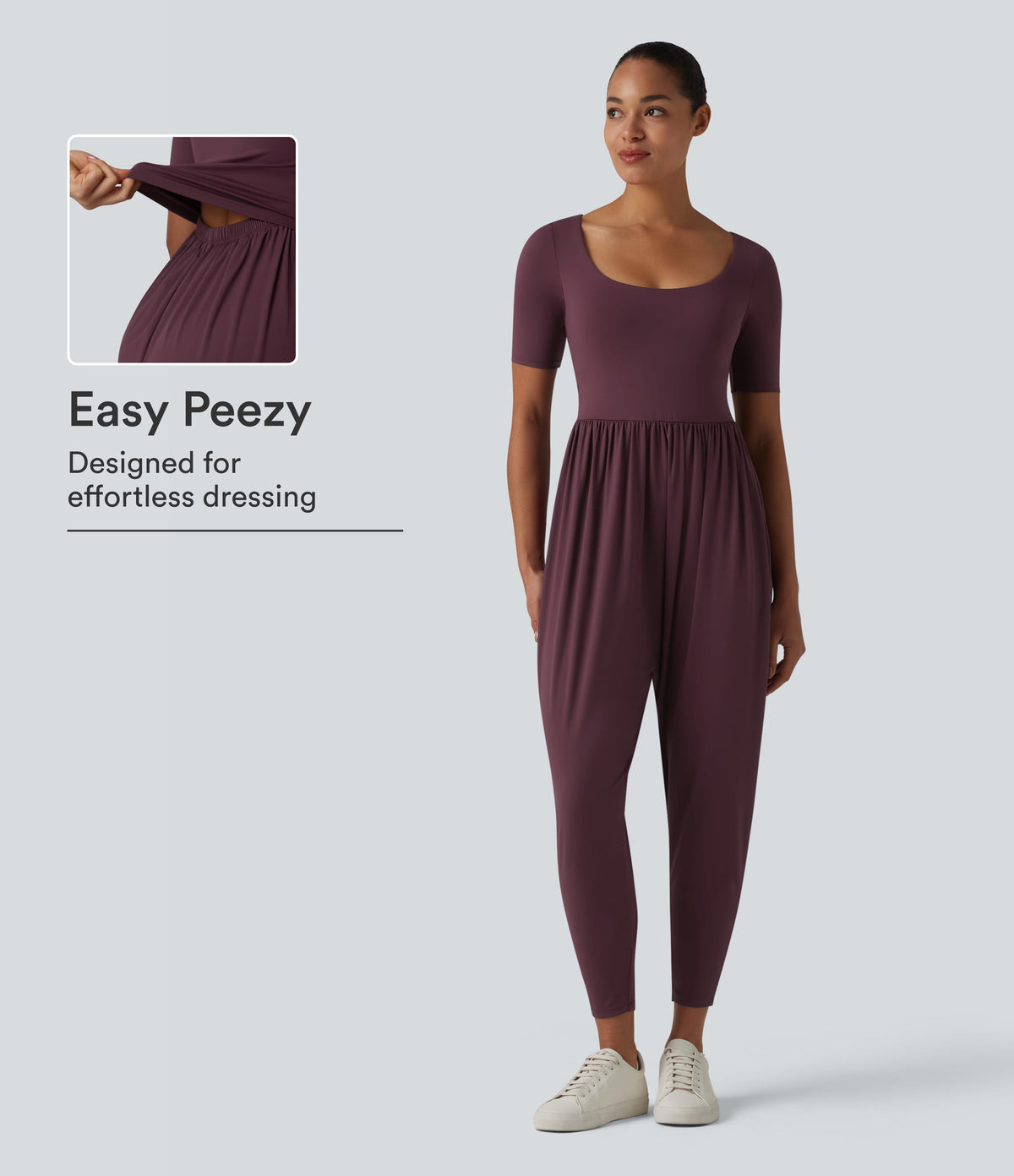 SoftlyZero™ Airy Scoop Neck Short Sleeve Built-in Bra InstantCool Casual Jumpsuit with Pockets-Easy Peezy Edition
