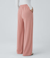 High Waisted Pocket Wide Leg Baggy Waffle Casual Pants