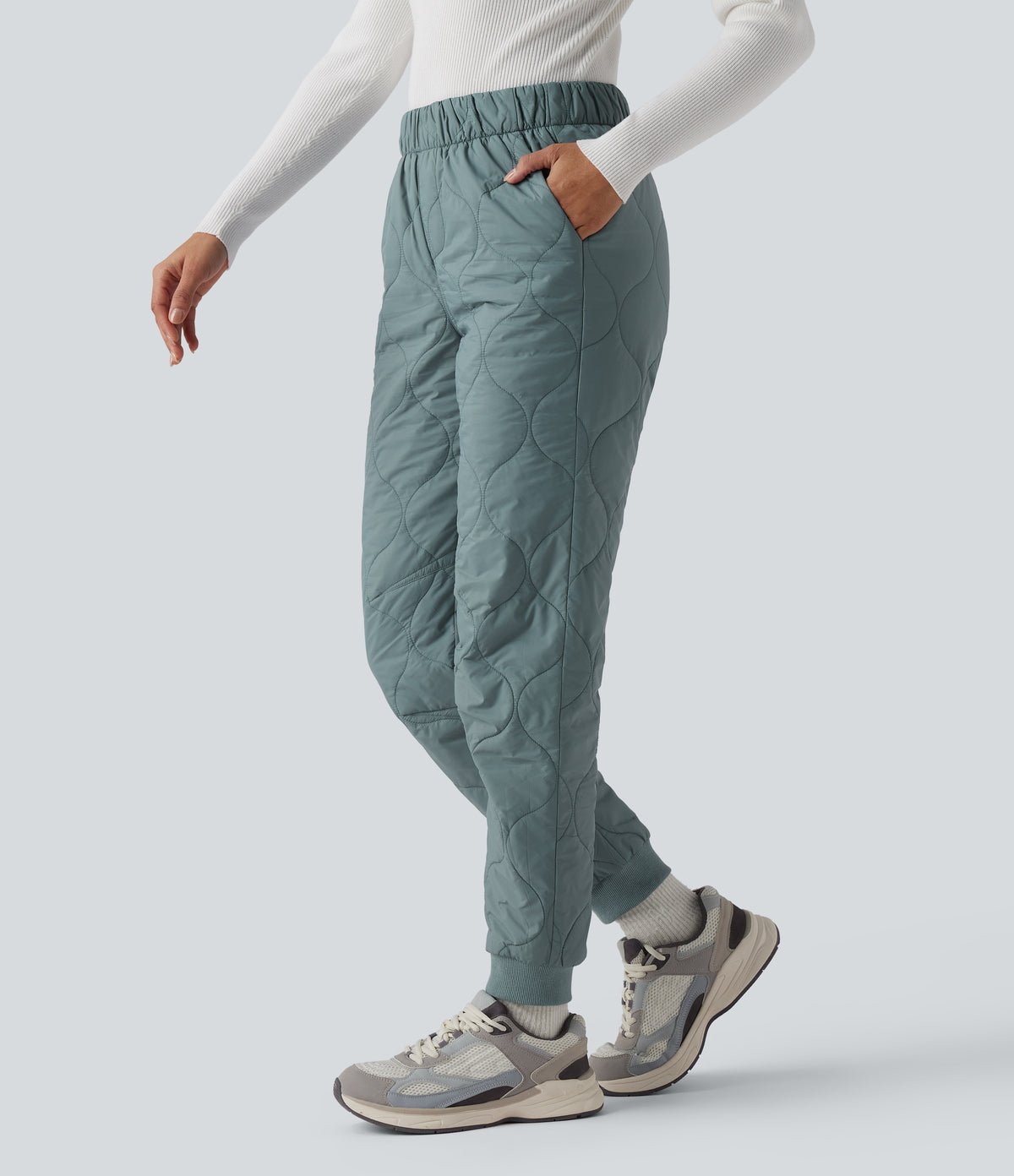 Mid Rise Camping Quilted Joggers with Pockets