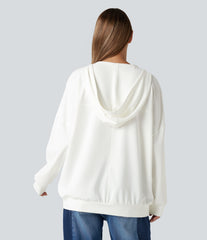 Hooded V-neck Long Sleeve Relaxed Casual Sweatshirt with Pockets