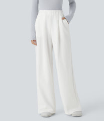 High Waisted Pocket Wide Leg Fleece Casual Pants