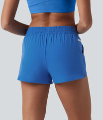 Breezeful™ Mid Rise Drawstring Curved Hem Built-in Underwear Quick Dry Running Shorts with Pockets