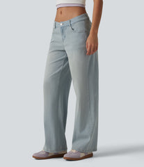 Halara Flex™ Low Rise Straight Leg Washed Casual Jeans with Pockets