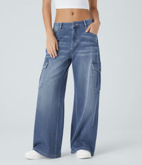 Halara Flex™ Low Rise Pockets Casual Baggy Wide Leg Cargo Jeans