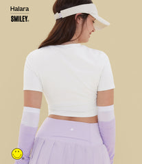Halara X Smiley® Halara UltraSculpt™ Round Neck Short Sleeve Ruched Skinny Cropped Casual T-Shirt