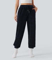 High Waisted Drawstring Chenille Waffle Casual Joggers with Pockets
