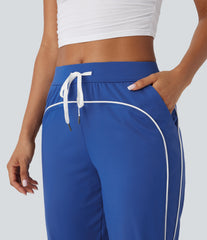 SoftlyZero™ Airy Mid Rise Drawstring Pocket Color Block Contrast Binding InstantCool Dance Pedal Pusher Joggers -UPF50+
