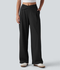 Halara Flex™ DayStretch Asymmetric Mid Rise Work Baggy Pants with Pockets