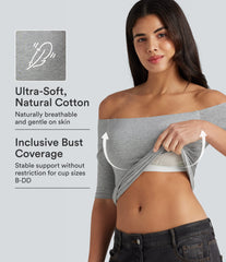 Halara Cotton Jersey Off-Shoulder Removable Straps Half Sleeve Built-in Bra Casual T-Shirt B-DD Cups