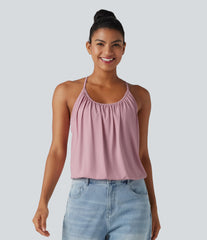 U-Neck Ruched 2-in-1 Built-in Bra InstantCool Quick Dry Casual Tank Top-UPF50+