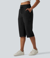 Mid Rise Drawstring Straight Leg Quick Dry InstantCool Capri Casual Pants with Pockets-UPF40+