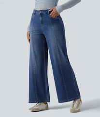 Halara Flex™ Mid Rise Draped Draped Lyocell Casual Straight Leg Jeans with Pockets