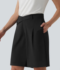 DayStretch Asymmetric Mid Rise Work Bermuda Shorts 10'' with Pockets