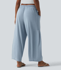 Halara Flex™ Mid Rise Drawstring Wide Leg Draped Lyocell Casual Jeans with Pockets