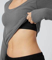 Halara HeatCore Scoop Neck Push-Up Long Sleeve Casual Warming Top A/B Cup