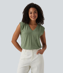 V-neck Cap Sleeve Casual Bodysuit with Shoulder Pads