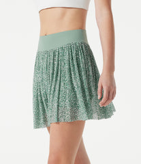 Mid Rise Leopard Mesh Mini 2-in-1 Workout Flowy Skirt with Pocket