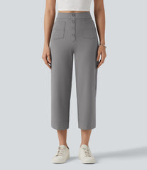 DayStretch High Waisted Straight Leg Cropped Casual Pants with Pockets
