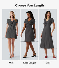 V Neck Short Sleeve Polka Dot Midi Casual Dress