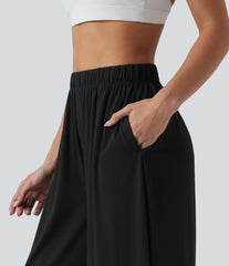 High Waisted Resort Flowy Baggy Pants with Pockets