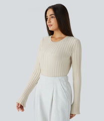 Round Neck Long Sleeve Frill Casual Sweater