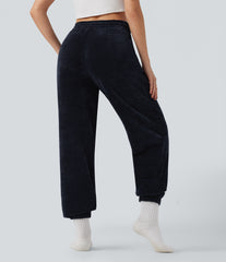 High Waisted Drawstring Chenille Waffle Casual Joggers with Pockets
