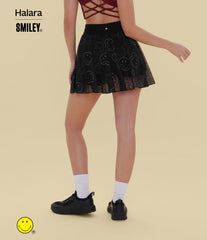 Halara X Smiley® High Waisted Drawstring Contrast Mesh 2-in-1 Flowy Mini Flare Dance Skirt with Pockets