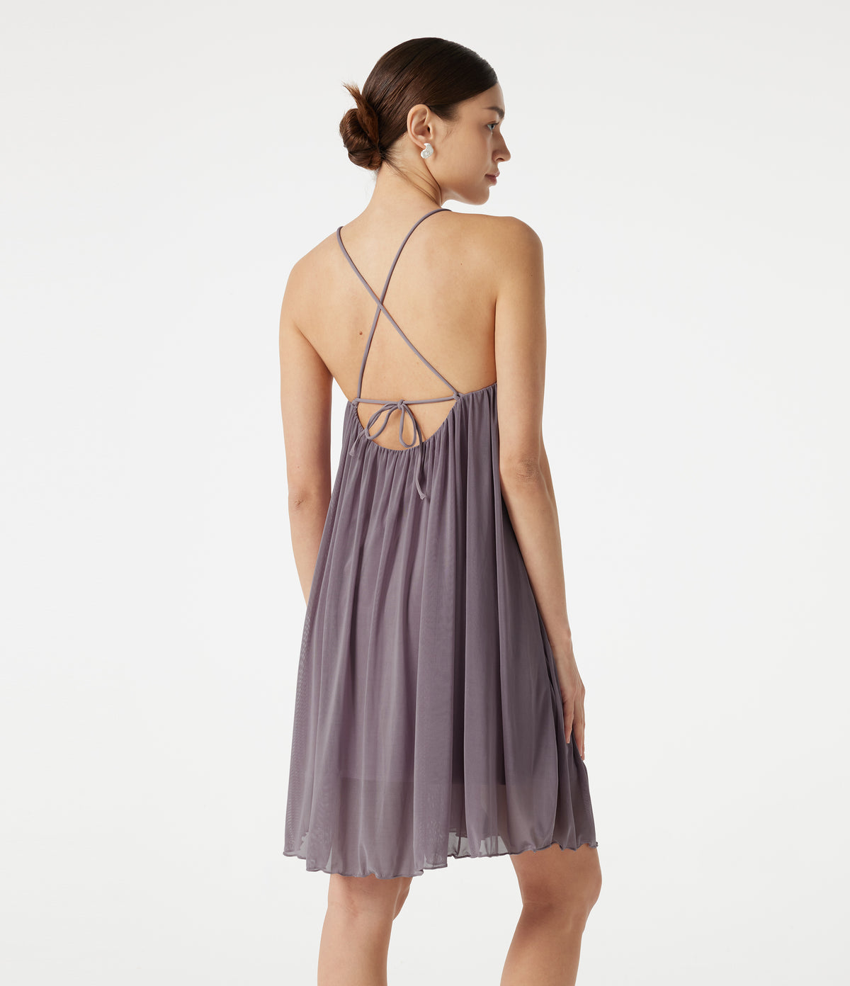 V Neck Tie Back Mesh Mini Resort Slip Dress