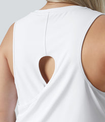 Cut Out Crossover Hem Solid Yoga Plus Size Tank Top