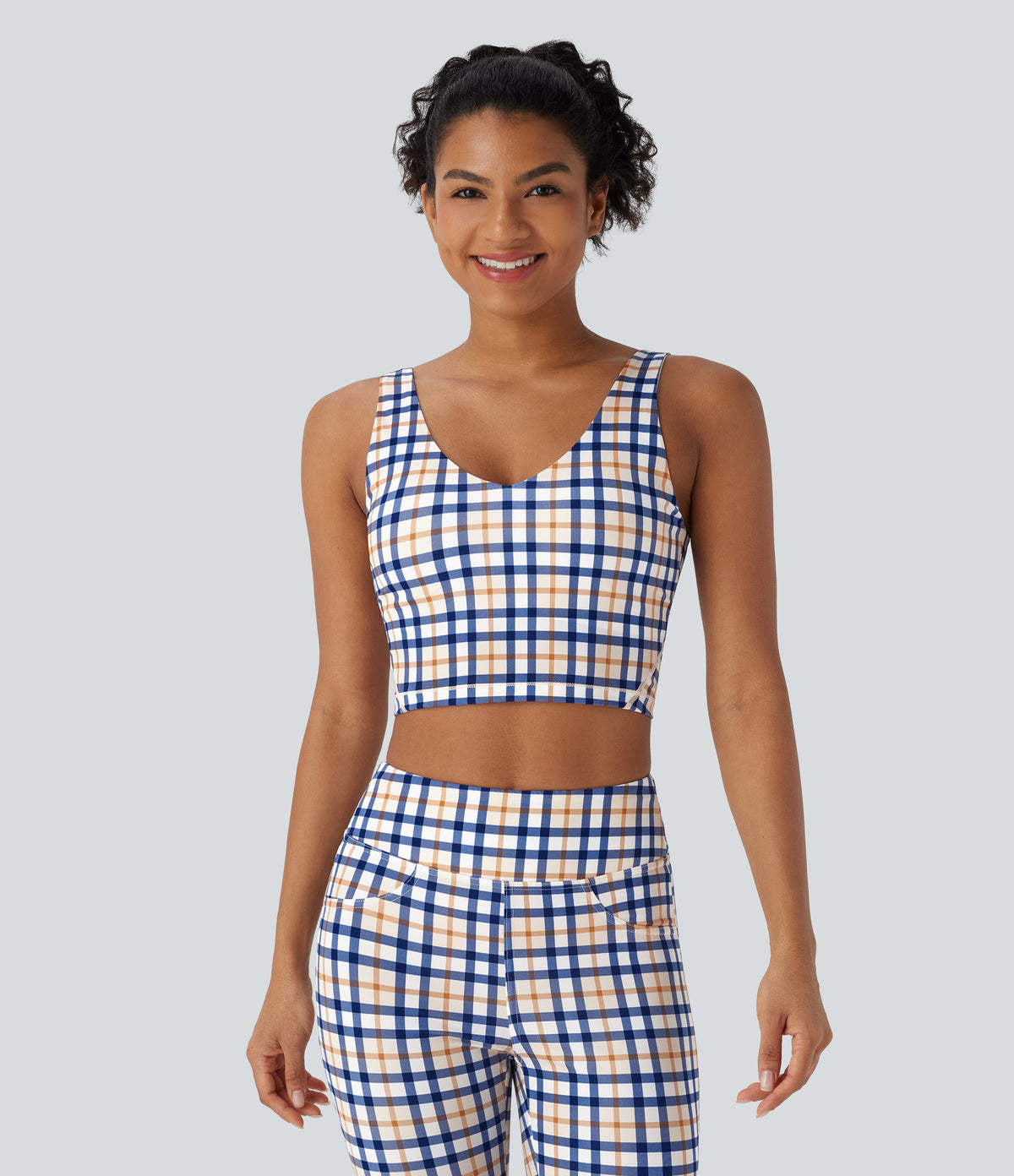 V Neck Plaid InstantCool Cropped Yoga Tank Top
