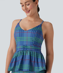Ruffle Hem Plaid InstantCool Yoga Cami Top