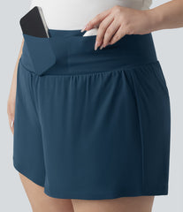 Plus Size Softlyzero™ Airy High Waisted Tummy Control 2-in-1 InstantCool Yoga Shorts 5'' with Pockets