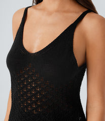 V Neck Cut Out Casual Sweater Knit Linen-Feel Tank Top