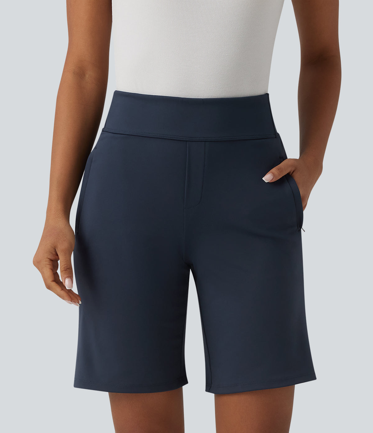 DayStretch High Waisted Work Baggy Bermuda Shorts with Pockets