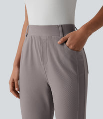 High Waisted Micro Waffle Casual Bootcut Pants with Pockets