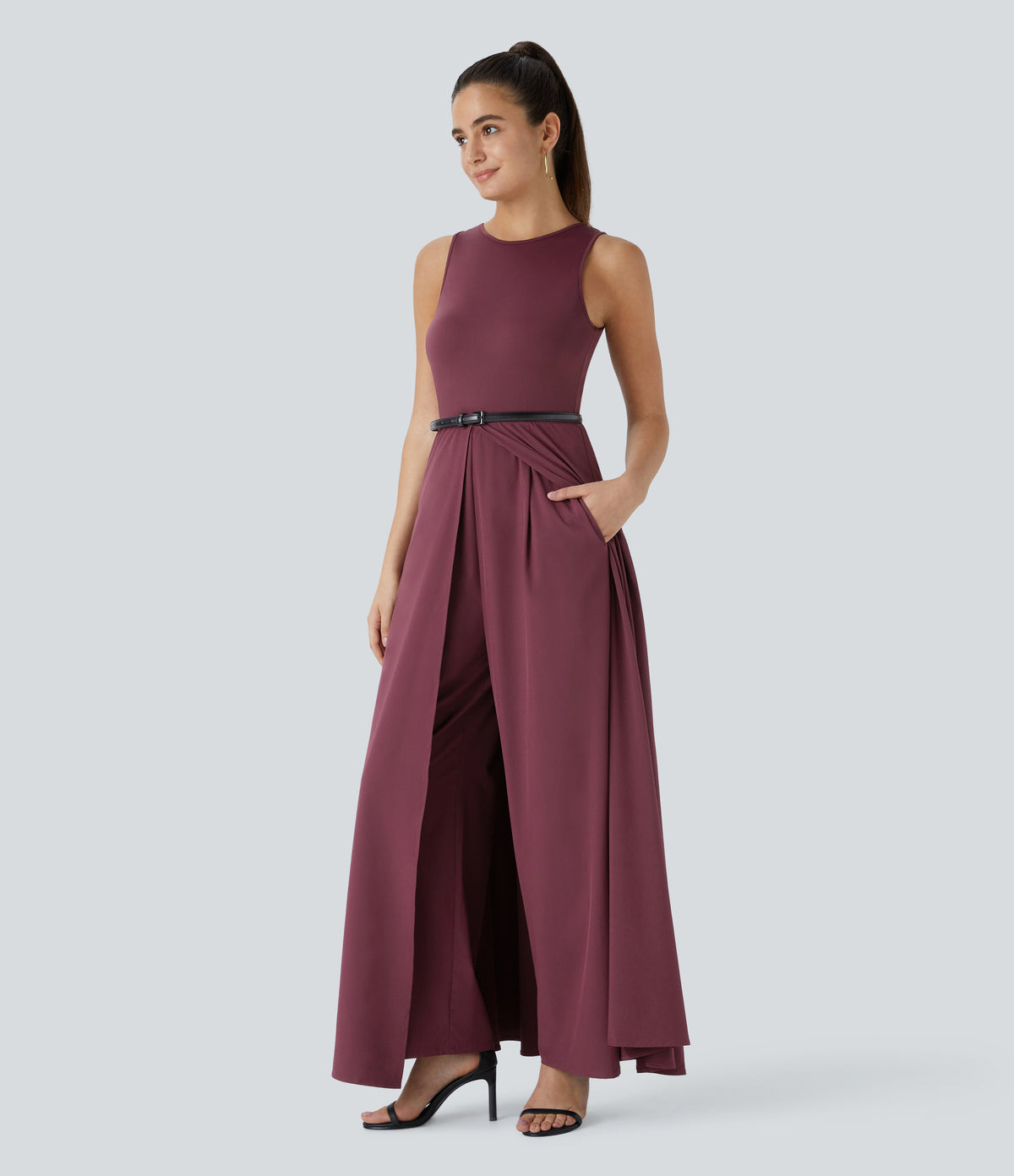 Breezeful™ Zipper Sleeveless Pocket Contrast Quick Dry Jumpsuit