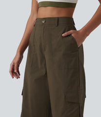 High Waisted Hiking Cargo Straight Leg Pants with Pockets